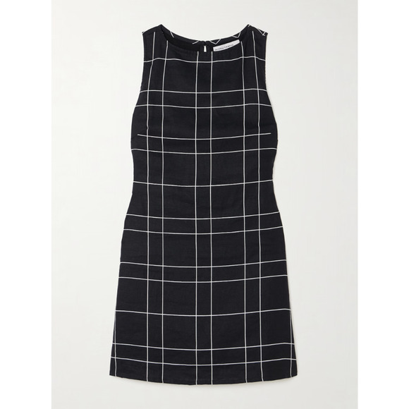 Faithfull The Brand Lui Belted Checked Linen Mini Dress - S - Black